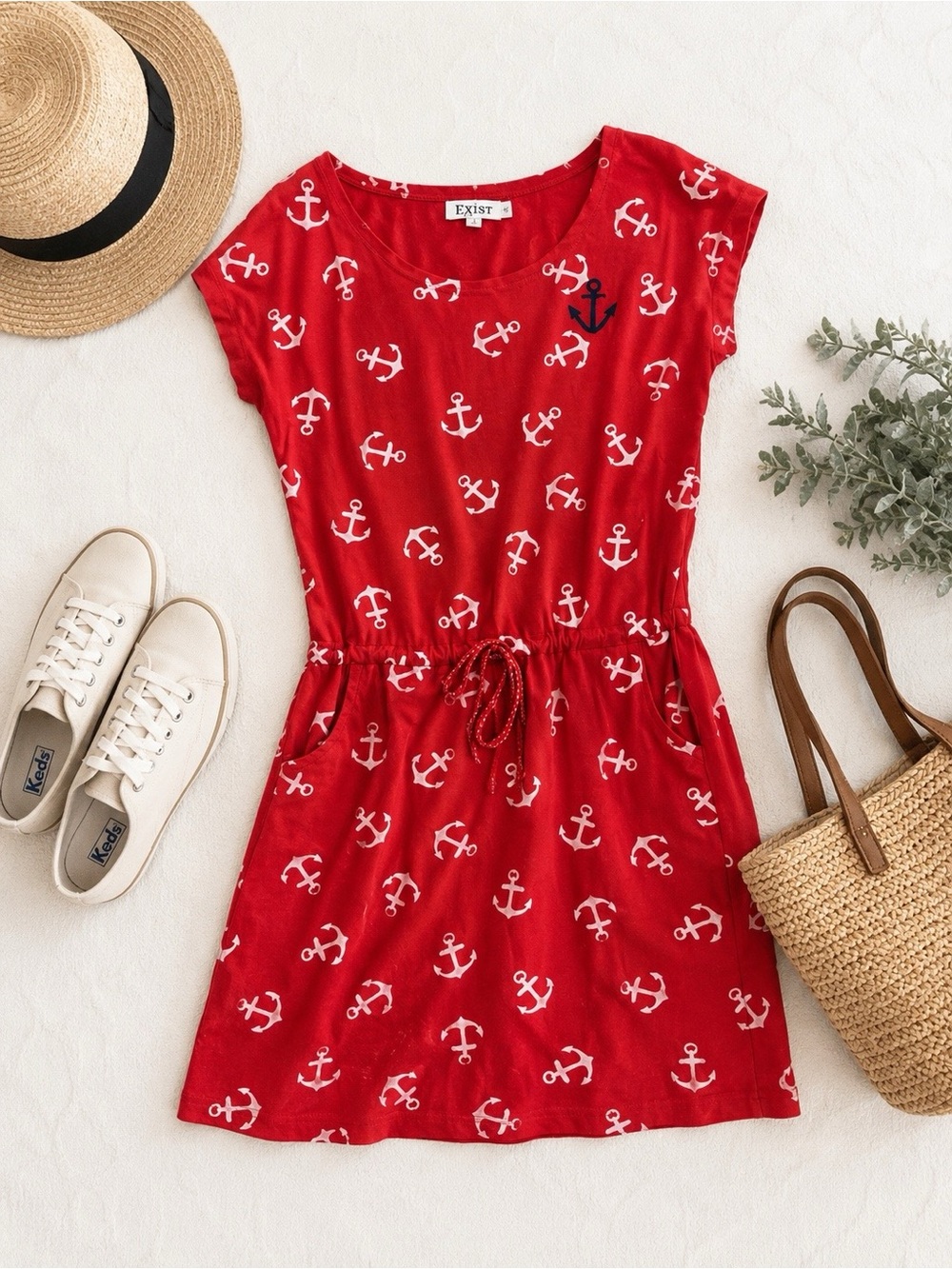 Exist Red Anchor Print Mini Dress